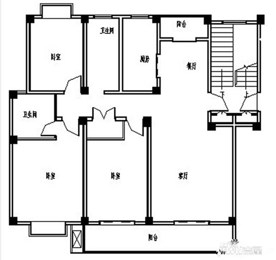 利民花园3室2厅2卫147.8㎡户型图