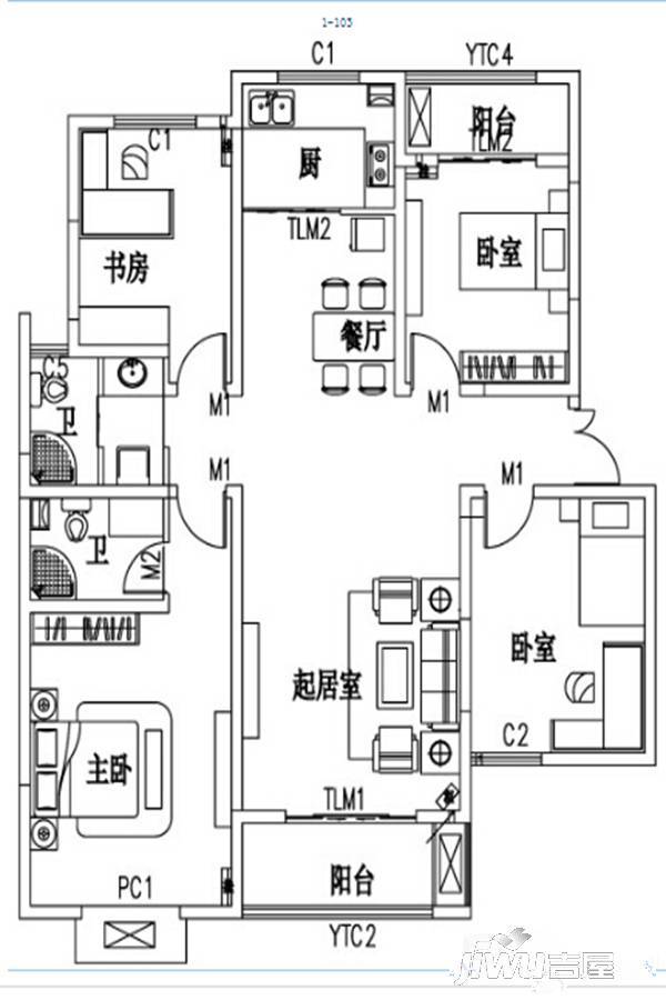 汇龙国际花园4室2厅2卫155.1㎡户型图