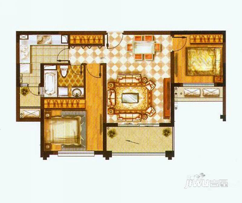 汉源国际丽城2室2厅1卫89㎡户型图