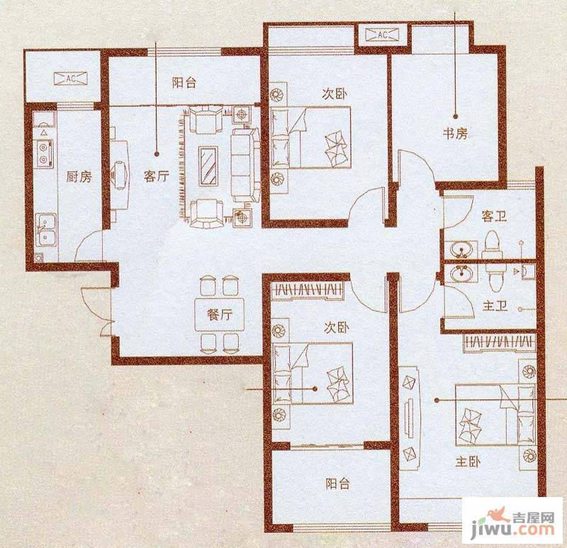 和信广场4室2厅2卫130㎡户型图