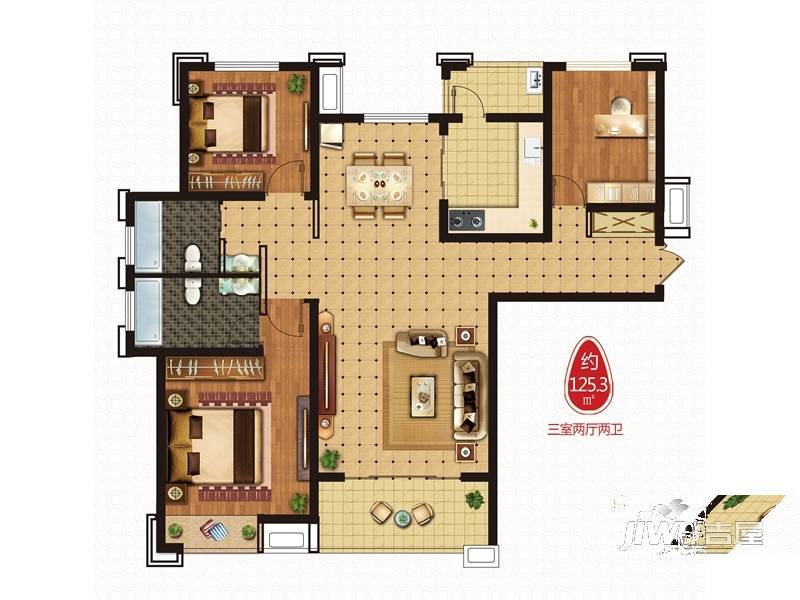 正德秋实园3室2厅2卫125.3㎡户型图