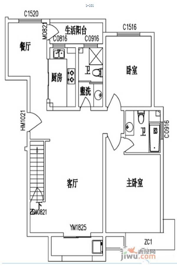 金御蓝湖2室2厅2卫113㎡户型图