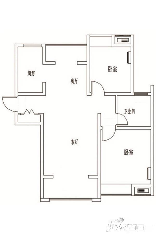 雍福上城2室2厅1卫105㎡户型图