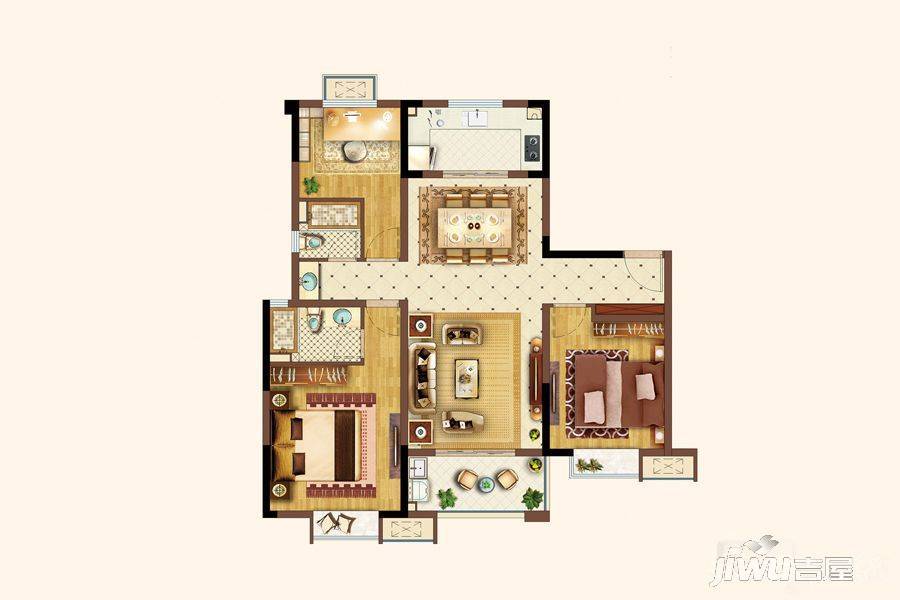 美的公园天下3室2厅2卫115㎡户型图