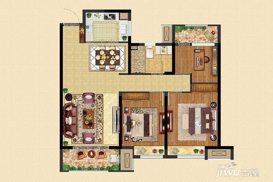 中梁香缇公馆3室2厅1卫107㎡户型图