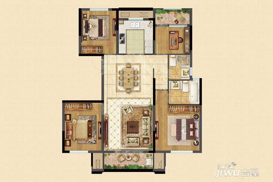 中梁香缇公馆4室2厅2卫127㎡户型图