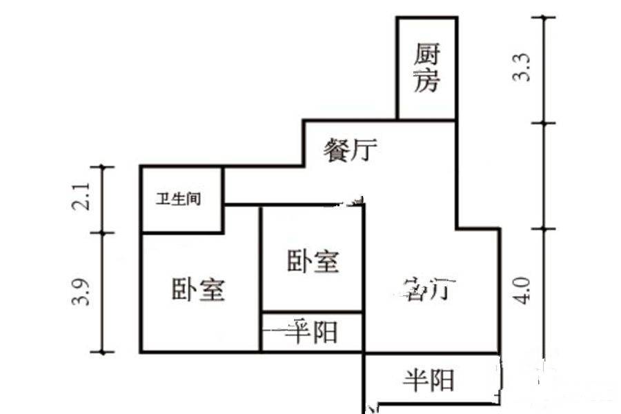 开元蓝庭2室2厅1卫88.7㎡户型图