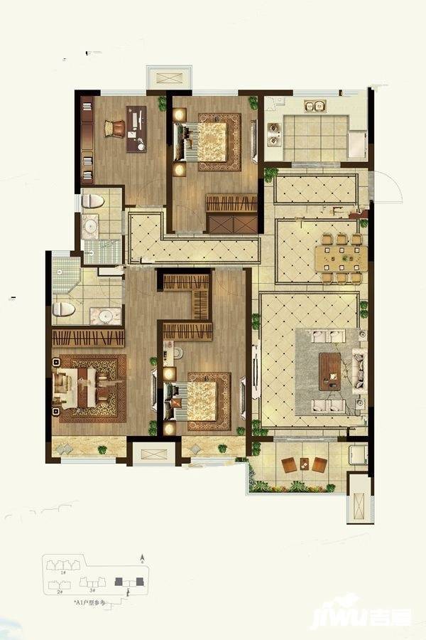 美的云熙府4室2厅2卫142㎡户型图