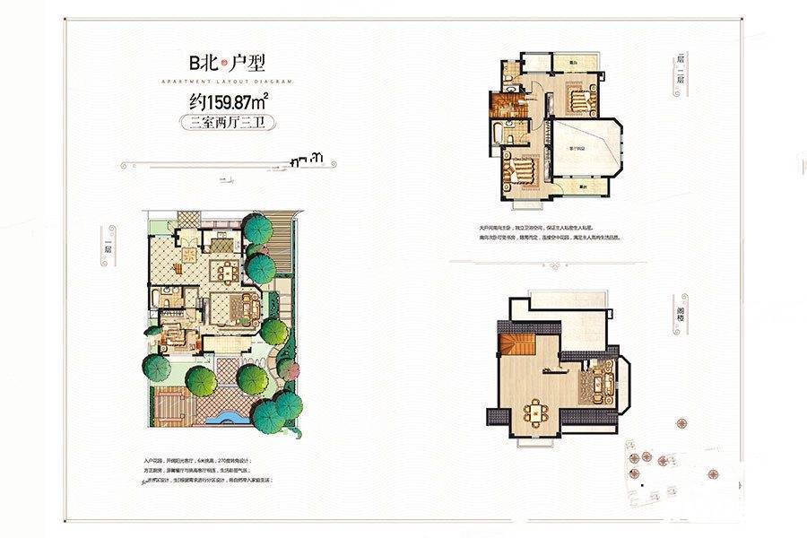 中欧尚郡3室2厅3卫159.9㎡户型图