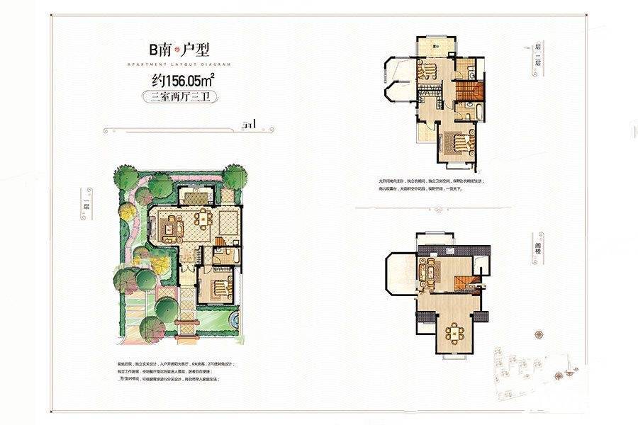 中欧尚郡3室2厅3卫156.1㎡户型图