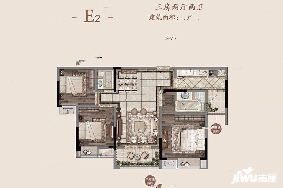 光航城3室2厅2卫97.7㎡户型图