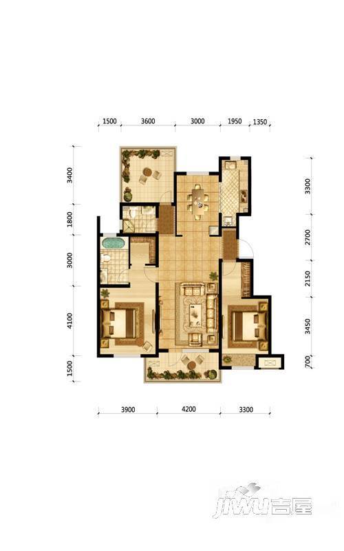 裕华西道189号2室2厅2卫99㎡户型图