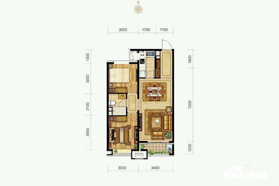 温泉新都孔雀城2室2厅1卫78㎡户型图