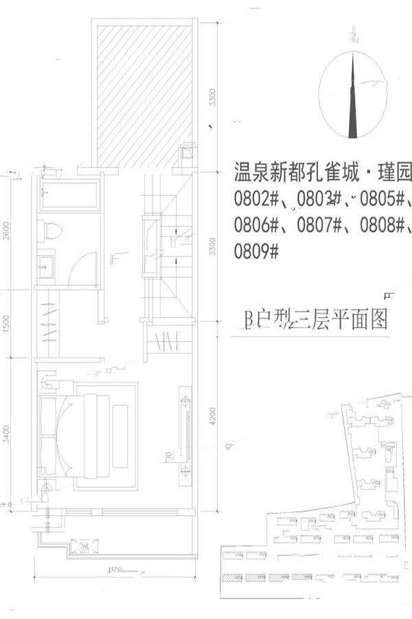 温泉新都孔雀城3室2厅3卫130㎡户型图