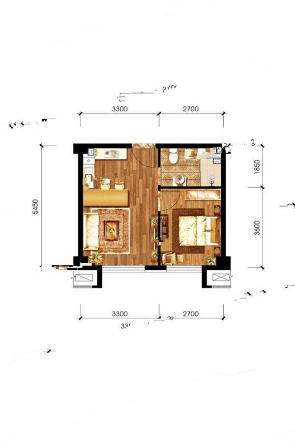 温泉新都孔雀城1室1厅1卫55㎡户型图