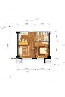 温泉新都孔雀城1室1厅1卫55㎡户型图