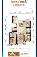 温泉新都孔雀城3室2厅2卫109㎡户型图