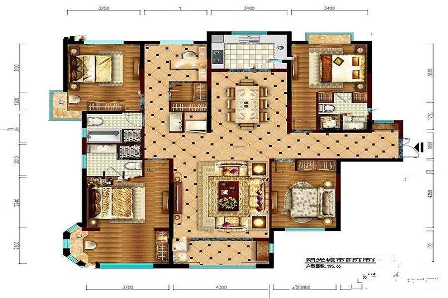 阳光城市四期晶海园5室2厅3卫195.7㎡户型图