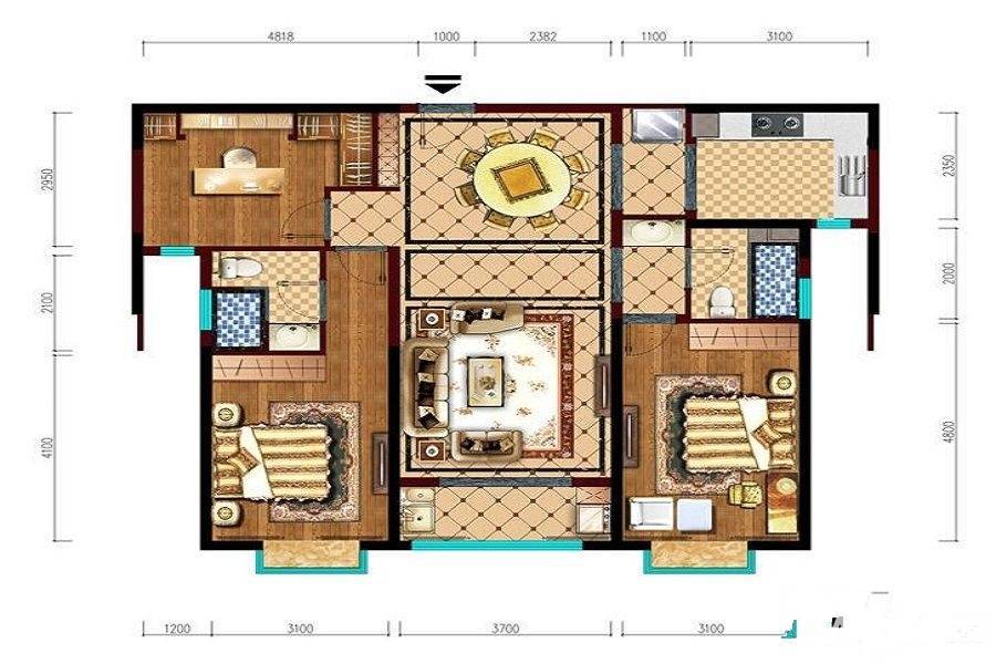 阳光城市四期晶海园3室2厅2卫119.6㎡户型图