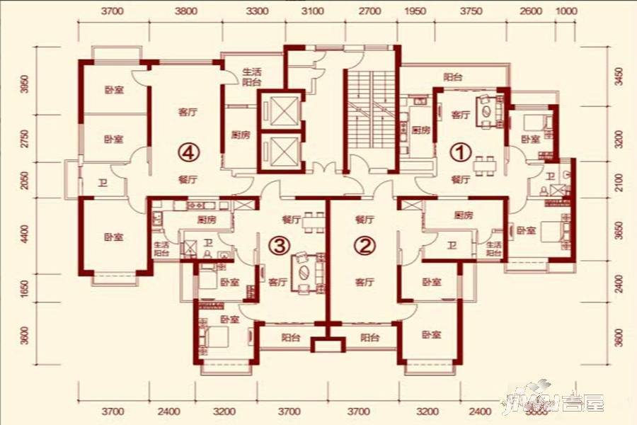 恒大绿洲3室2厅1卫87.7㎡户型图