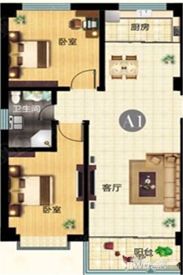 天健凤凰城2室2厅1卫95㎡户型图