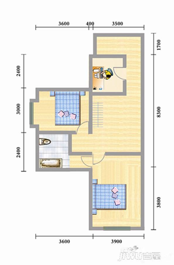 大地美居2室1厅1卫90.1㎡户型图