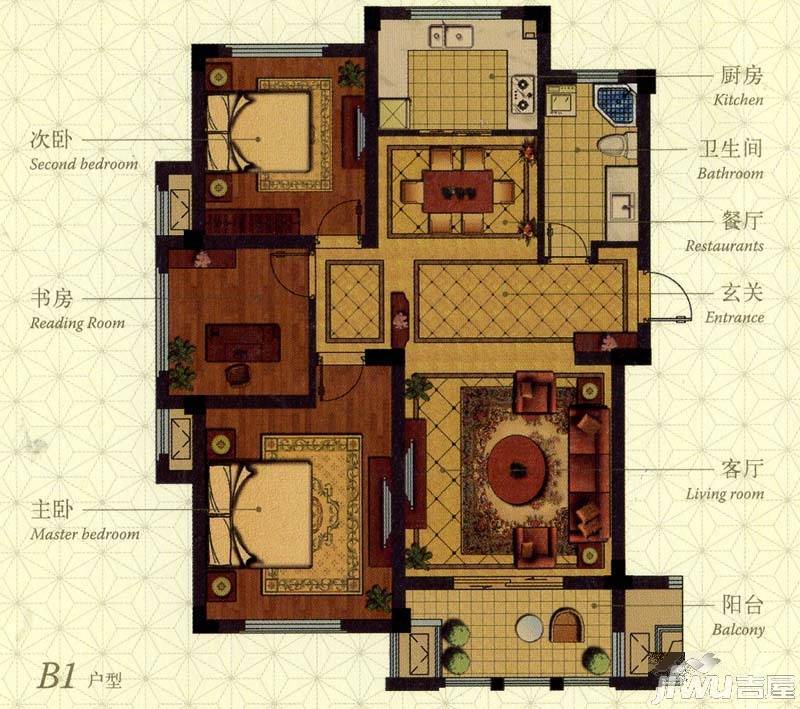 金色兰庭3室2厅1卫103㎡户型图