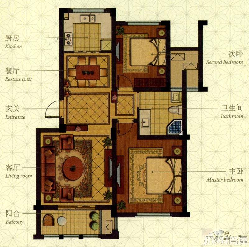 金色兰庭2室2厅1卫89㎡户型图