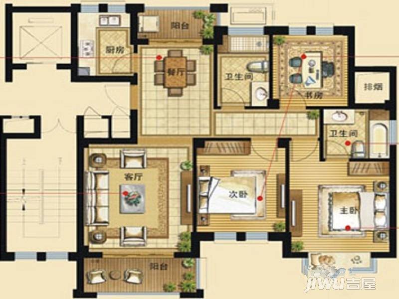 新隆碧玉园3室2厅2卫115㎡户型图