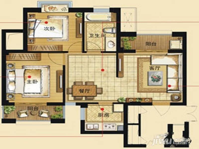 新隆碧玉园2室2厅1卫77㎡户型图