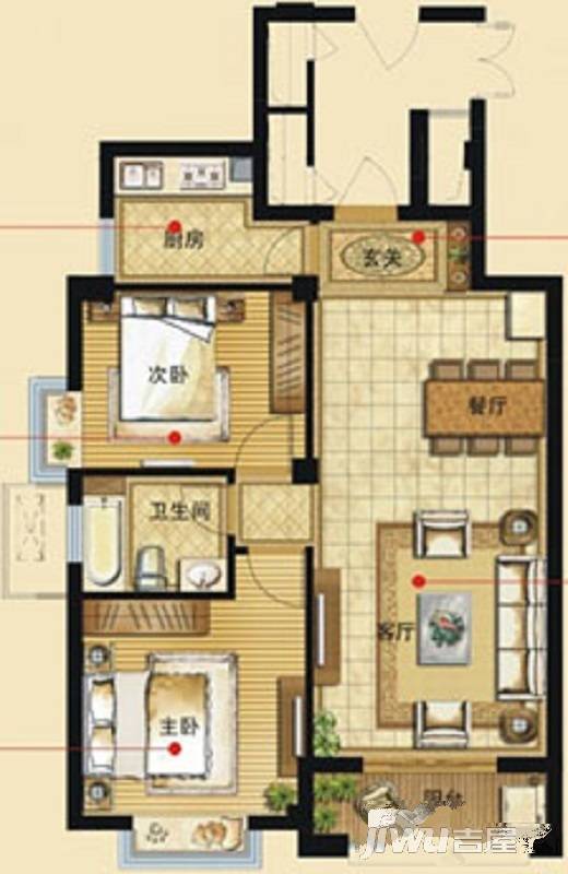 新隆碧玉园2室2厅1卫85㎡户型图