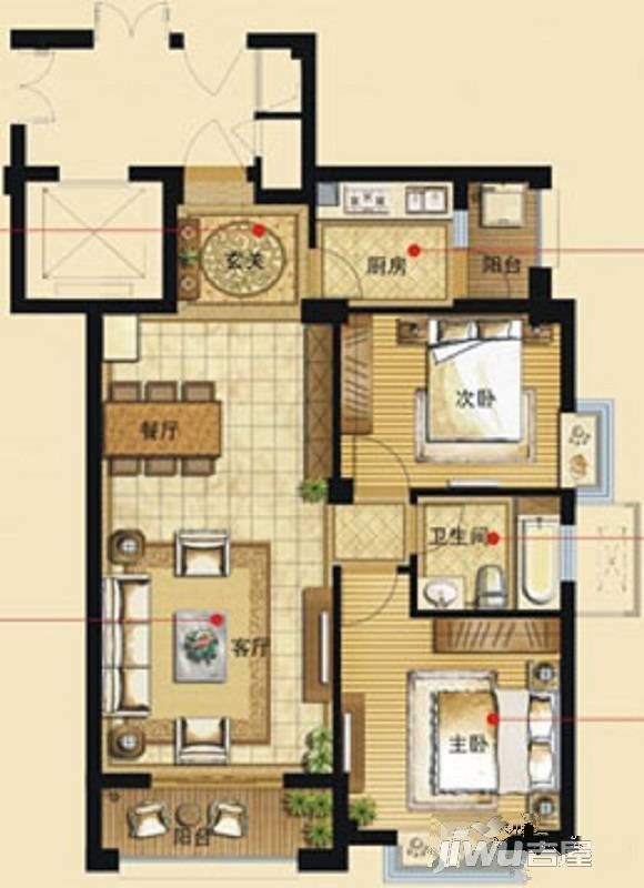 新隆碧玉园2室2厅1卫87㎡户型图