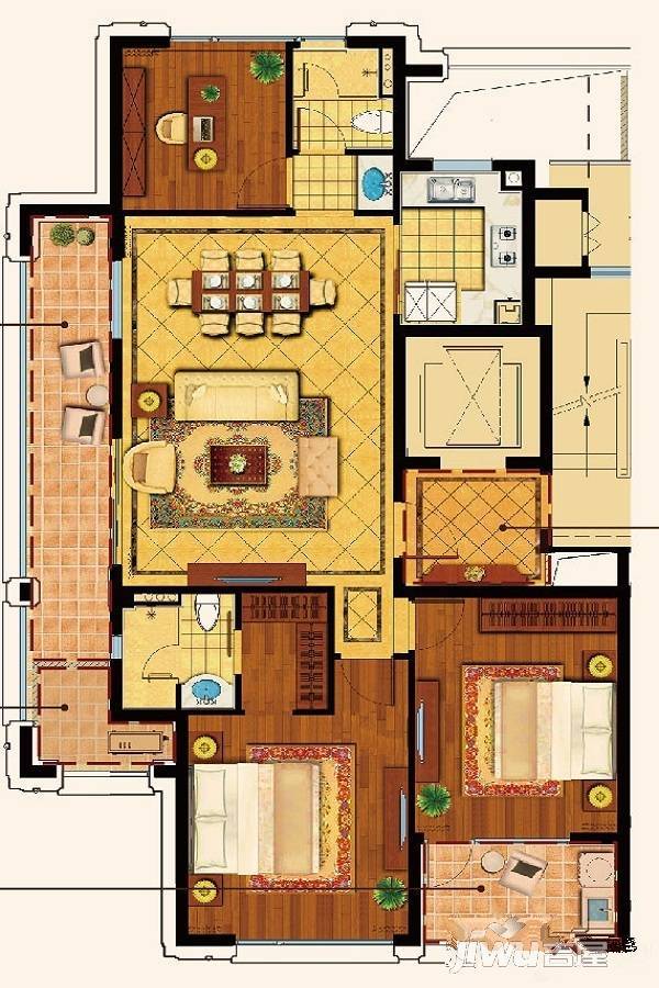 绿城蘭园3室2厅2卫139㎡户型图