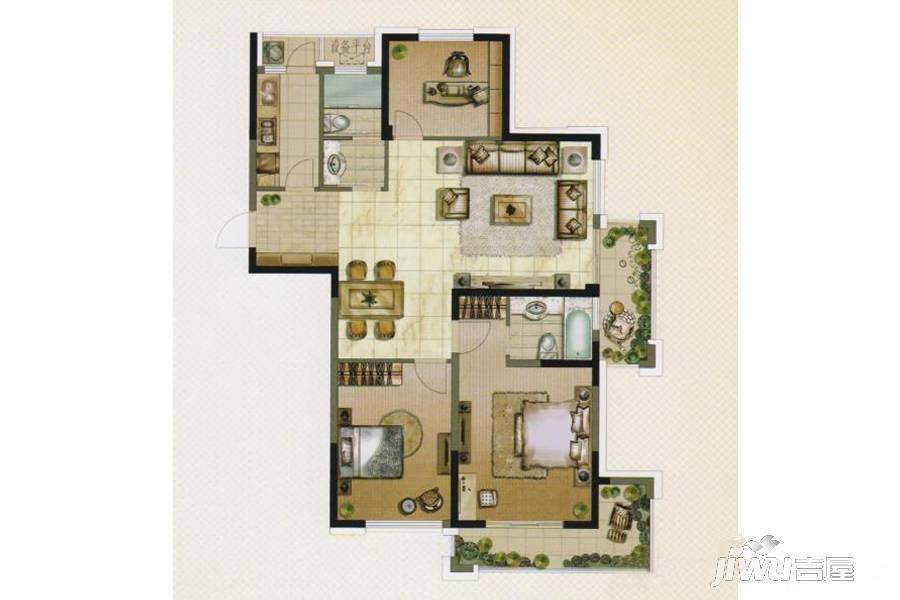 中基理想城3室2厅2卫133㎡户型图