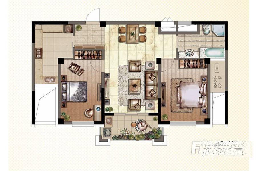 中基理想城2室2厅1卫103㎡户型图