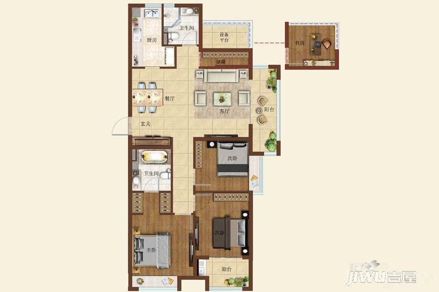 富力院士廷4室2厅2卫118㎡户型图