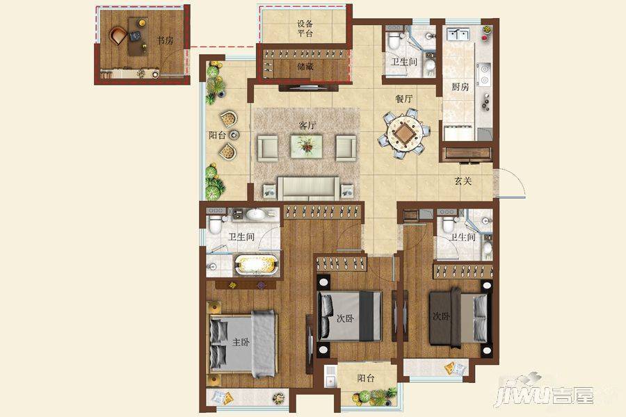 富力院士廷4室2厅3卫139㎡户型图