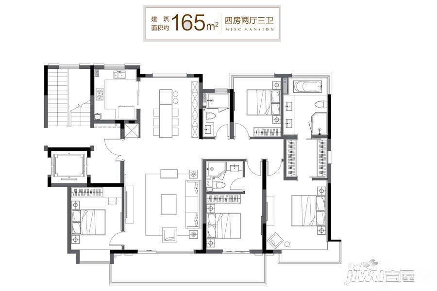 万象华府二期4室2厅3卫165㎡户型图