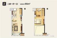 恒大城市之光广场2室1厅1卫55㎡户型图