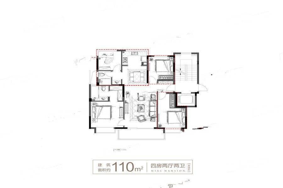 万象华府二期4室2厅2卫110㎡户型图