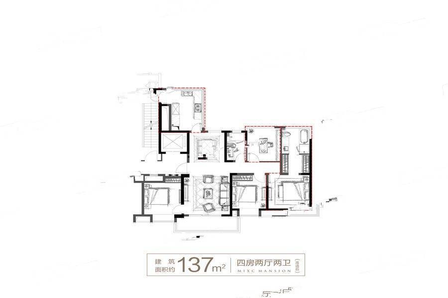 万象华府二期4室2厅2卫137㎡户型图