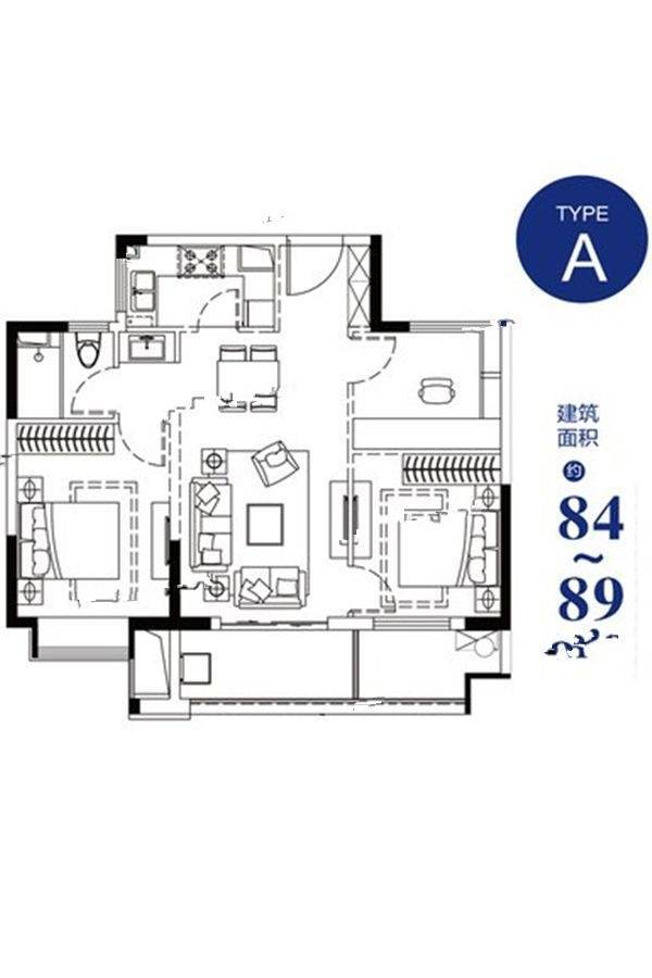 海湾新城3室2厅1卫84㎡户型图