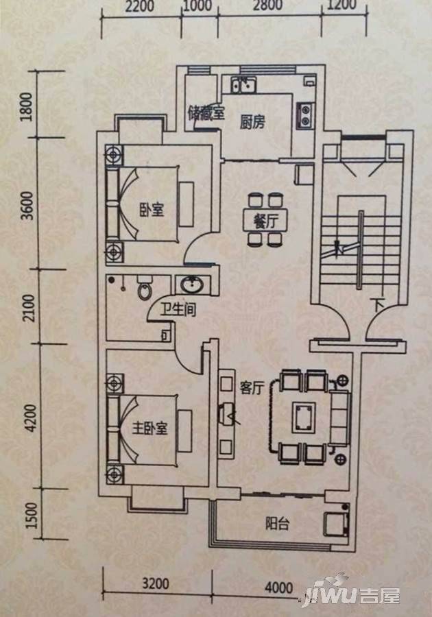 欧景花园2室2厅1卫86.7㎡户型图