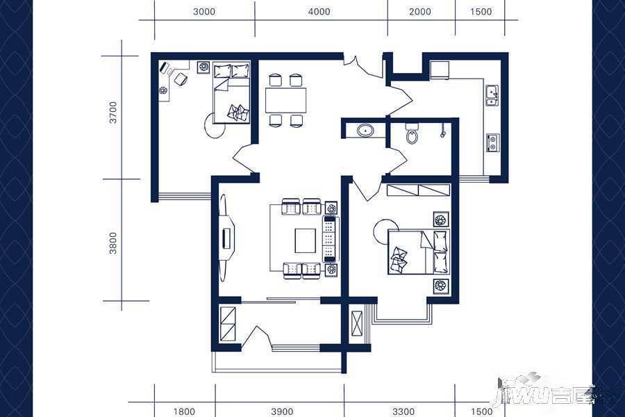 建发宝湖湾2室2厅1卫92㎡户型图