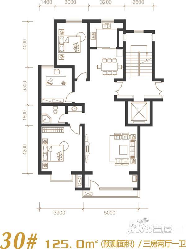 建发宝湖湾3室2厅1卫142㎡户型图