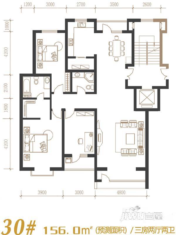 建发宝湖湾3室2厅2卫156㎡户型图