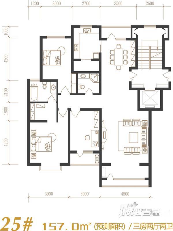 建发宝湖湾3室2厅2卫157㎡户型图