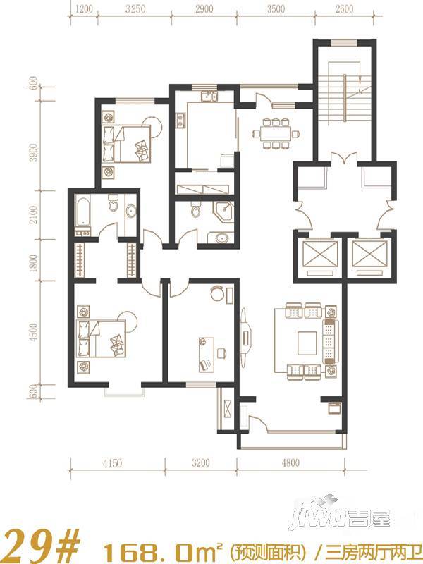 建发宝湖湾3室2厅2卫168㎡户型图