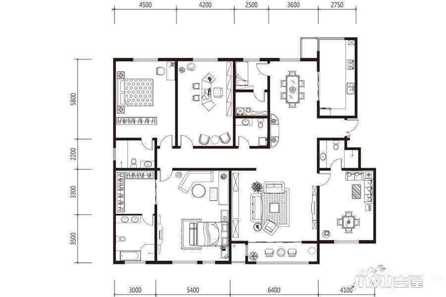 建发宝湖湾3室2厅2卫172㎡户型图