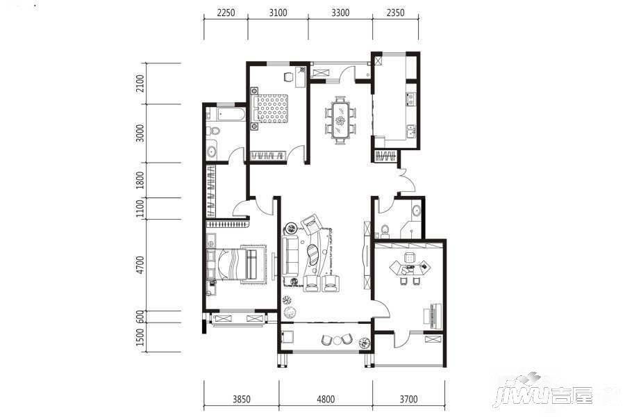 建发宝湖湾3室2厅2卫172㎡户型图